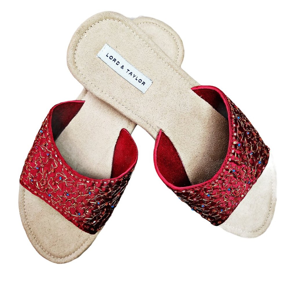 LORD & TAYLOR Red Sequins Fabric Women's Sandals 9